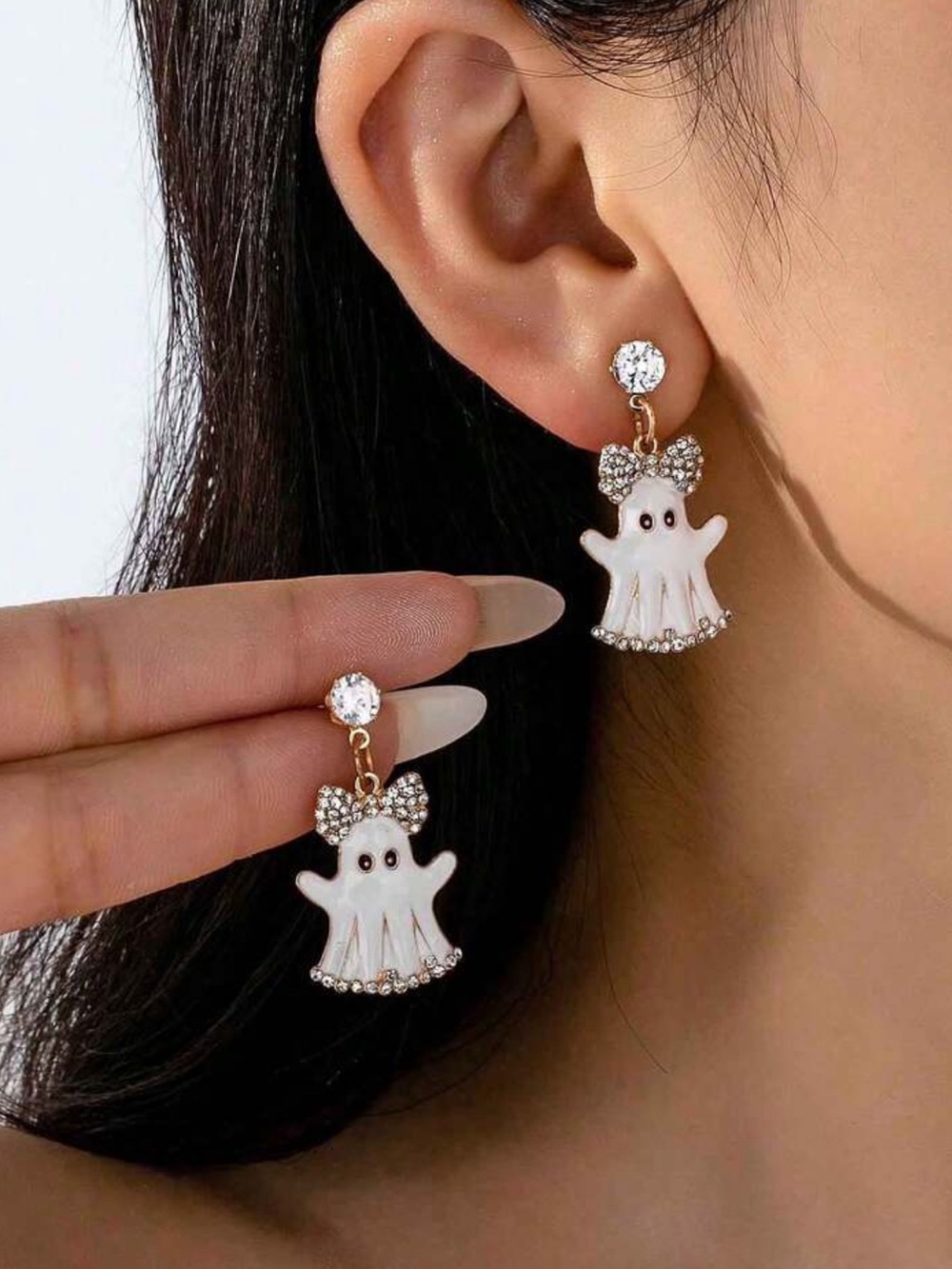 1 Pair Vintage Quirky Ghost Earrings, Halloween Style